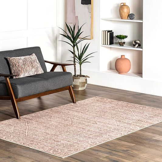 nuLOOM Shontal Traditional Machine Washable Ultra Thin Area Rug, 5' x 8', Beige