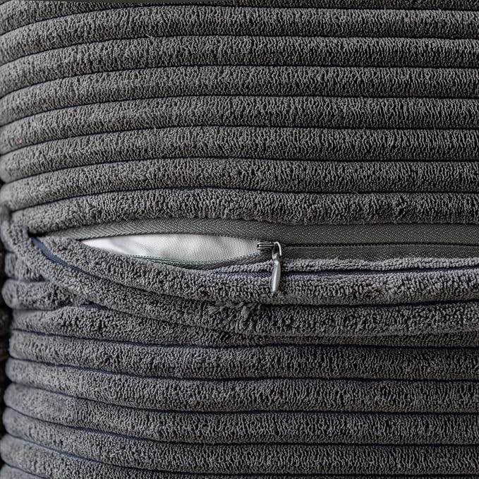 MIULEE Decorative Throw Pillow Covers for Couch Bed Livingroom 20x20 Inch Set of 2 Dark Grey Boho Accent Throw Pllows Broadside Striped Patchwork Soft Corduroy Pillowcases