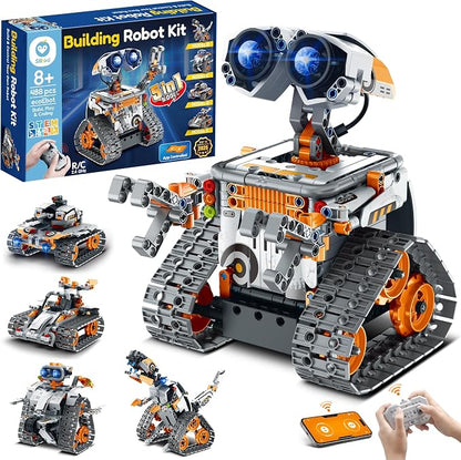 Sillbird Robot Building Kit with Remote Control STEM Gifts for Boys 8-13 | Coding Bot, Educational Birthday Presents, App-Controlled, Buildable 5in1 Models, Rechargeable Orange Robotic Set, 488 Pieces