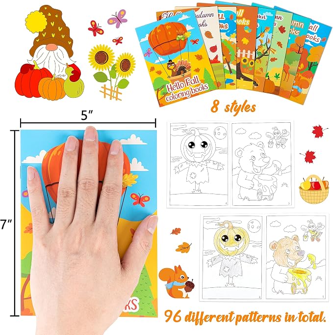 90shine 60PCS Fall Coloring Books for Kids, Thanksgiving Party Favors in Bulk Goodie Bag Stuffers Ages 2-4 3-5 4-8