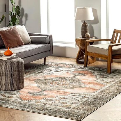 nuLOOM Gracie Distressed Medallion Machine Washable Ultra Thin Accent Rug, 2' x 3', Peach