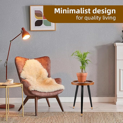 Plant Stand Indoor,Mid Century Walnut Wood Plant Table, Heavy Duty Metal Tall Flower Pot Stand,Modern Round Small Side End Table with Raised Design(12"x17")
