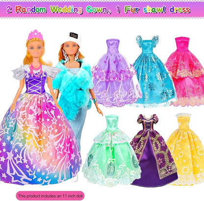 ebuddy 11.5 inch Doll Closet Playset with 106 pcs Clothes and Accessories for Girls 6-12 Including one Doll, Closet, Stylish Blue Set, Luggage, Shoe Rack, Wedding Gowns