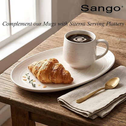 Sango Siterra Artist's Blend 17 oz. Stoneware Mug Set- Service for 4, Rustic Design, Green/White/Beige, Scratch-Resistant, Microwave & Dishwasher Safe, for Everyday Dining & Entertainment