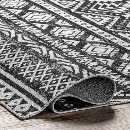 nuLOOM Madlyn Tribal Machine Washable Ultra Thin Area Rug, 8' x 10', Charcoal