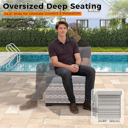 12-Seat Modern Outdoor Wicker Rattan Patio Furniture Set with 55,000 BTU Fire Pit Table, Thick 4″ Cushions, All-Weather Dual-Strand Rattan, Rust-Resistant Steel Frame,Gray