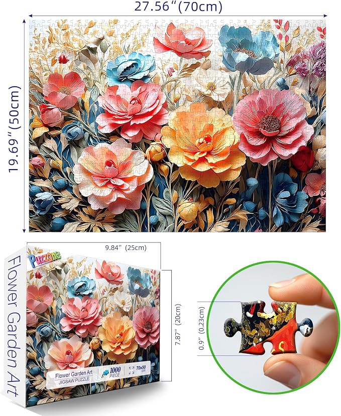 Floral Garden 1000 Piece Jigsaw Puzzle for Adults Vintage Botanical Art Colorful Flowers Challenging Adult Puzzle with Poster Challenging Puzzle 27.6x19.7 Inch Art Puzzle