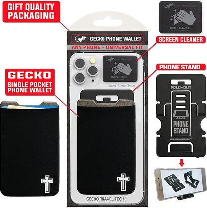 Phone Wallet - Adhesive Card Holder - Cell Phone Pouch - Stick on Lycra Pocket by Gecko - Carry Credit Cards and Cash