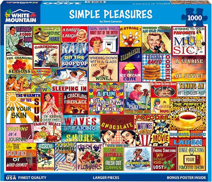 White Mountain 1000 Piece Jigsaw Puzzle Funny Collage Puzzles with Large Pieces Gift for Adults and Family 24"x30" - Simple Pleasures