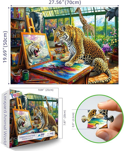 1000 Pieces Puzzles for Adults, Leopard Animal World Art Jigsaw Puzzle 1000 Pieces for Family Fun Challenging, Gift for Adults Jigsaw Puzzles Lovers, 27.5 x 19.7 inch
