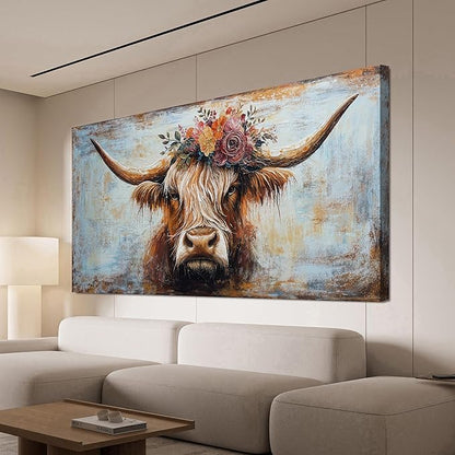Canvas Wall Art Decor Canvas Art Wall Decor Highland Cow Wall Art Prints Wall Art Picutures for Living Room Large Vintage Wall Art Decorations Art Work for Walls Home Bedroom Office Decor 29" X 58"