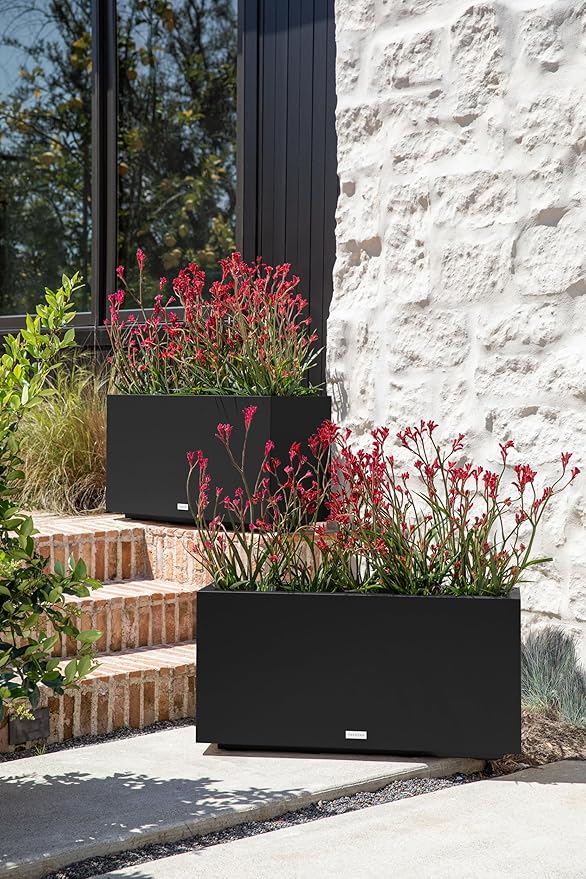 Veradek Block Series Long Box Planter - Large Rectangular Planter for Indoor or Outdoor Patio/Porch | Durable All-Weather Use with Drainage Holes | Modern Décor for Tall Plants, Flowers or Shrubs