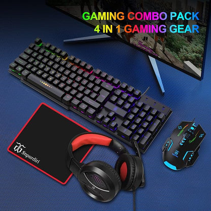 DGG Gaming Keyboard and Mouse, Headphones, Mouse pad Combo for PC Gamers | RGB Backlight Gaming Keyboard and Mouse Bundle with Headset, All in One for Xbox and PS4 Users