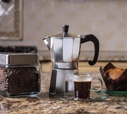 Bellemain Stovetop Espresso Maker, Italian Moka Pot, 3-Cup Silver | Classic aluminum design brews rich espresso at home or camping, with an easy-to-use and easy-to-clean design.