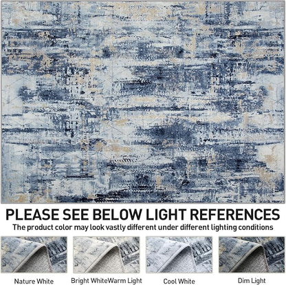 5x7 Area Rugs Washable Rug: Modern Abstract Living Room Rug Soft Anti-Skid Thin Carpet Indoor Floor Non-Shedding Carpets for Bedroom Dining Room Farmhouse Nursery Home Office - Blue Gold