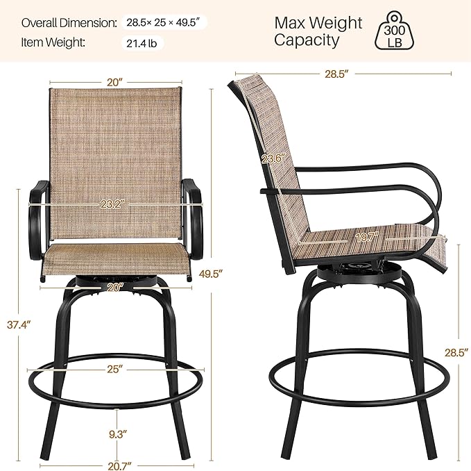 Yaheetech Patio Swivel Barstools Outdoor Chairs Set of 4, High Bistro Stools Outdoor Furniture, All-Weather Patio Stools for Outside, Beach, Lawn, Poolside and Garden, Black/Brown