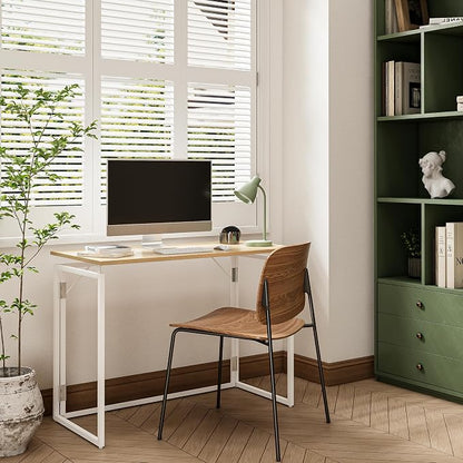alawooder 39.4" Folding Desk: No Assembly, Wood Top for Small Spaces | 39.4 in dual-monitor workspace, holds 150 lbs, folds flat to 2.3 in, splash-proof top, home office or gaming