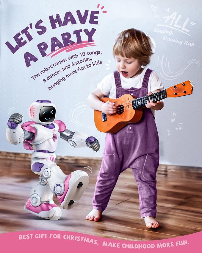 Ruko 1088 Interactive Robot Toy, Gifts for Boys & Girls Ages 4-9, Pink | Large Programmable Robot, Music & Dance, Rechargeable, Remote Control & App Control & Voice Command, Gifts for Boys & Girls
