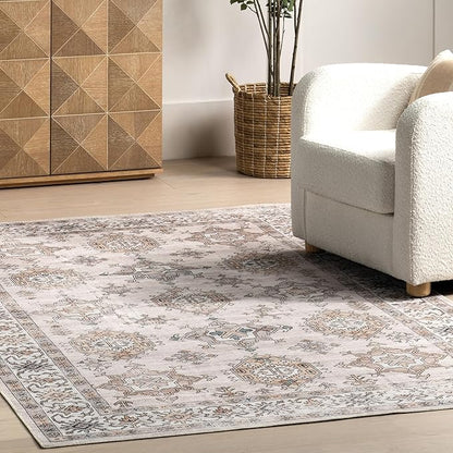 nuLOOM Finley Machine Washable Vintage Distressed Ultra Thin Accent Rug, 3' x 5', Ivory