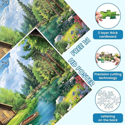1000 Piece Puzzles for Adults, Spring and Summer Landscape Jigsaw Puzzle, Wooden House and Dog Jigsaw Puzzles 1000 Pieces, Challenging Game Home Decor Birthday Party Gift Toy for Adults Kids Seniors