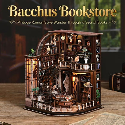 POP JOY DIY Book Nook Kit with Motion Sensor LED Light, Miniature Library Bookshelf Insert, 3D Wooden Puzzle Bookend Craft Kit Dollhouse for Adults Teens, Creative Gift for Book Lovers DIY Enthusiasts
