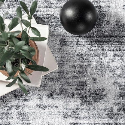 nuLOOM Alva Faded Abstract Machine Washable Ultra Thin Runner Rug, 2' 6" x 8', Light Grey