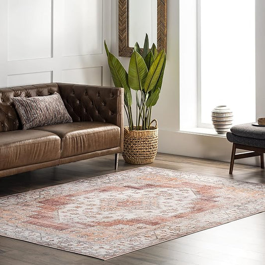 nuLOOM Dania Machine Washable Medallion Ultra Thin Area Rug, 8' x 10', Rust