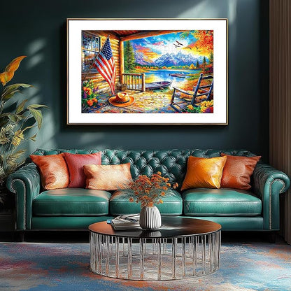 300 Piece Puzzle for Adults Beautiful Autumn Mountain Lake Scene with Lakeside Cabin, Natural Landscape & Sunset Cabin Porch View Jigsaw Puzzle for Adults & Seniors Relaxing Puzzles for Home Decor
