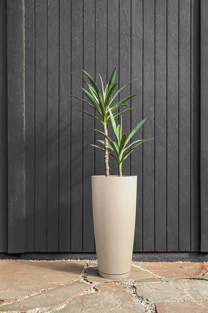Veradek Vega Round Tall Planter Pots for Indoor/Outdoor Use | Made from Plastic - Stone Mix with Drainage Holes | Perfect for Small to Large Succulent Plants, Flowers, Modern Interior Plants
