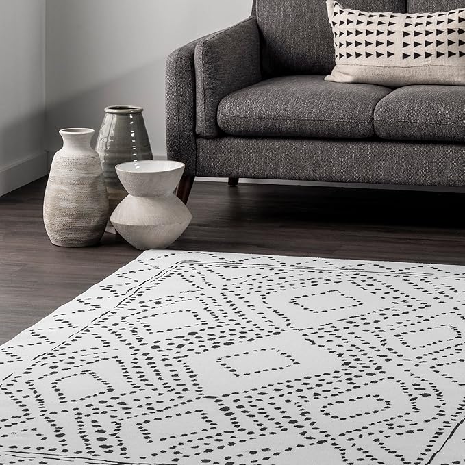 nuLOOM Mila Machine Washable Diamond Trellis Ultra Thin Runner Rug, 2' 6" x 8', Ivory