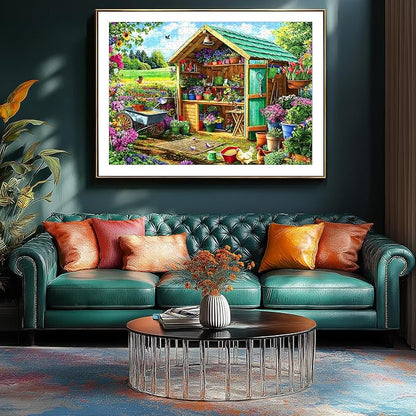 500 Piece Jigsaw Puzzles for Adults Garden Shed with Colorful Spring Flowers Gardening Tools Flower Potting shed Puzzles with Letters on Back, Fun Family Puzzle & Relax Activity for Seniors