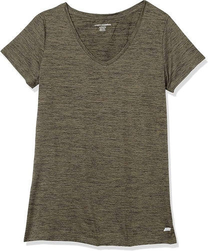 Amazon Essentials Women's Active Quick Dry Tech Stretch Short-Sleeve V-Neck T-Shirt (Available in Plus Size), Pack of 2