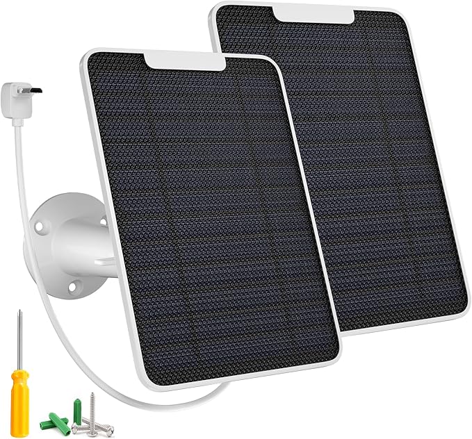 5W Arlo Solar Panel Charger Compatible with Arlo Essential Spotlight/XL Spotlight Camera, Arlo Essential Solar Panel Charger w/ 10ft Waterproof Micro USB Charging Cable, Adjustable Wall Mount, 2 Pack