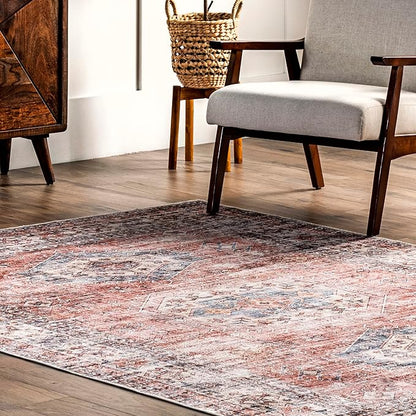 nuLOOM Desna Machine Washable Faded Vintage Ultra Thin Runner Rug, 2' 6" x 10', Peach