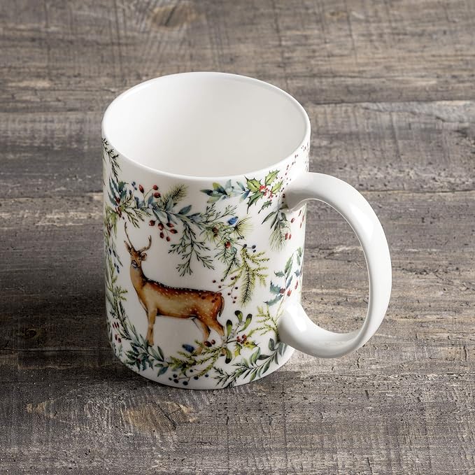 Maison d' Hermine Coffee Mug with Handles Tea Cups (15 Ounce, Pack of 1) | Fine Bone China Coffee Mugs for Hot Beverages Cappuccino Latte Home Restaurant Hotel Spring Summer -Holly Time - Biche