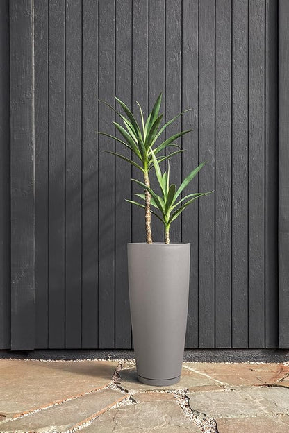 Veradek Vega Round Tall Planter Pots for Indoor/Outdoor Use | Made from Plastic - Stone Mix with Drainage Holes | Perfect for Small to Large Succulent Plants, Flowers, Modern Interior Plants