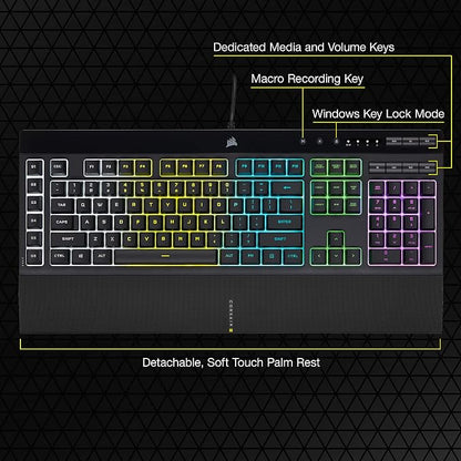 Corsair K55 RGB PRO Membrane Wired Gaming Keyboard – IP42 Dust and Spill-Resistant – 6 Macro Keys with Elgato Integration – iCUE Compatible – QWERTY NA – PC, Mac, Xbox – Black