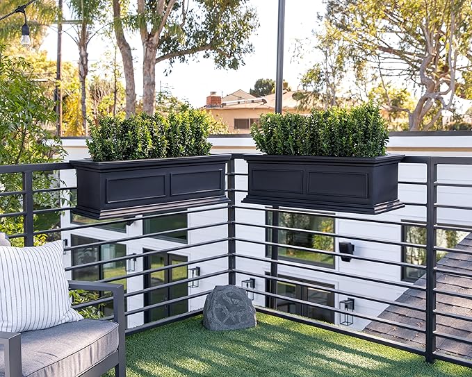 Veradek Brixton Series Plastic Railing Planter - Rectangular Planter for Outdoor Deck/Balcony | Crack-Resistant with Adjustable Rail Attachment | Classic Estate Design for Herbs, Succulents, Flowers