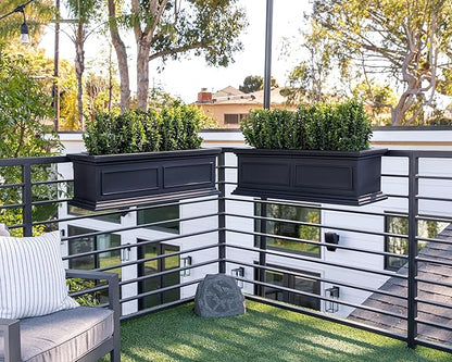 Veradek Brixton Series Plastic Railing Planter - Rectangular Planter for Outdoor Deck/Balcony | Crack-Resistant with Adjustable Rail Attachment | Classic Estate Design for Herbs, Succulents, Flowers
