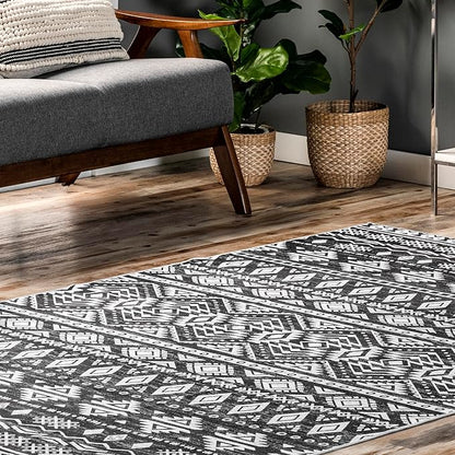 nuLOOM Madlyn Tribal Machine Washable Ultra Thin Area Rug, 5' x 8', Charcoal