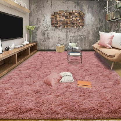 Tepook Blush Pink Area Rugs for Living Room Girls Bedroom, 6x9 Fluffy Shaggy Dusty Pink Rug for Kids Room Playroom, Plush Shag Non-Slip Carpet for Nursery Dorm Classroom, Cute Rose Beige Rug