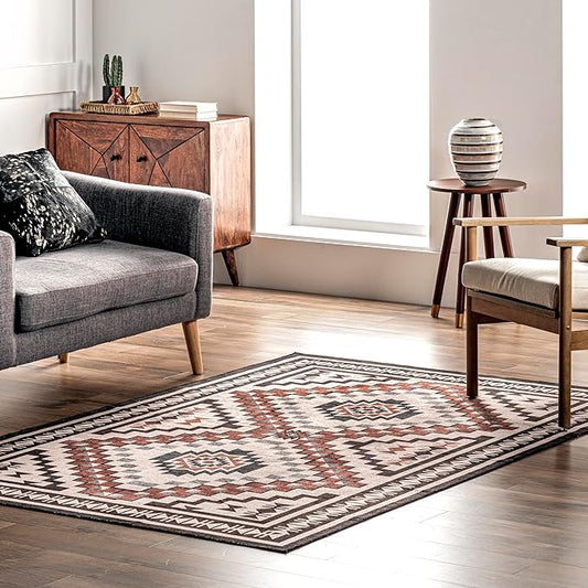 nuLOOM Leighton Machine Washable Southwestern Medallion Ultra Thin Area Rug, 5x8, Beige