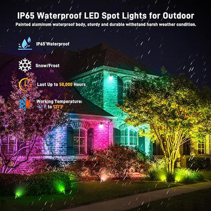 Halloween Christmas Landscape Lights 12W RGBW Outdoor Spot Lights for Yard, Low Voltage LED Landscape Spotlight with Remote Control, IP65 Waterproof Yard Spotlgiht for Lawn, Garden, 10 Pack