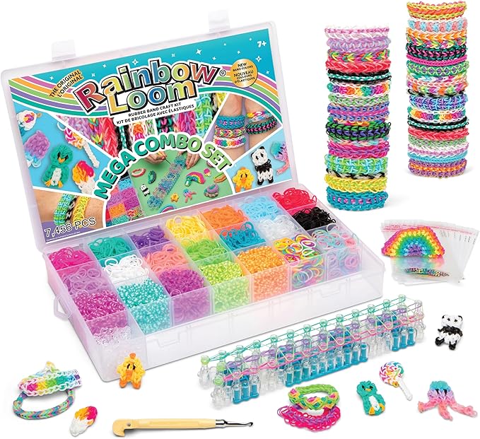 Rainbow Loom MEGA Combo Set, Features 7000+ Colorful Rubber Bands, 2 Step-by-Step Bracelet Instructions, Organizer Case, Great Gift for Kids 7+ DIY Craft, STEAM