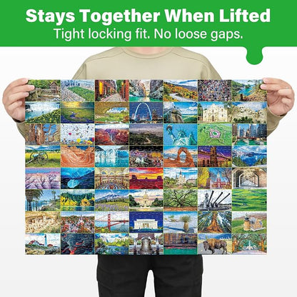 BenBen 1000 Piece Puzzle for Adults, Iconic America, 56 USA Landmarks, Travel Landscape Puzzle Including National Parks, Jigsaw Puzzles with Letters or Patterns on Back