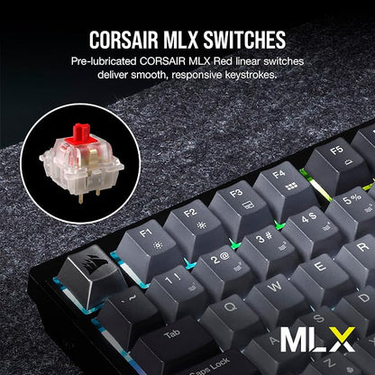 Corsair K65 Plus Wireless 75% RGB Mechanical Gaming Keyboard – Pre-Lubricated MLX Red Linear Switches – PBT Dye-Sub Keycaps – PC, Mac, PS5, PS4, Xbox, iPad – QWERTY NA – Black/Gray