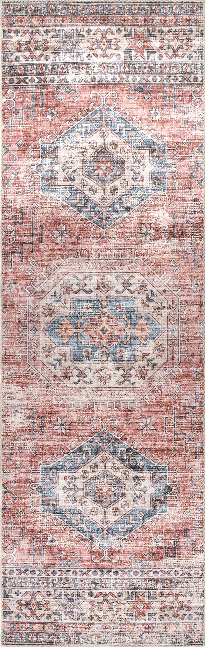 nuLOOM Desna Machine Washable Faded Vintage Ultra Thin Runner Rug, 2' 6" x 10', Peach