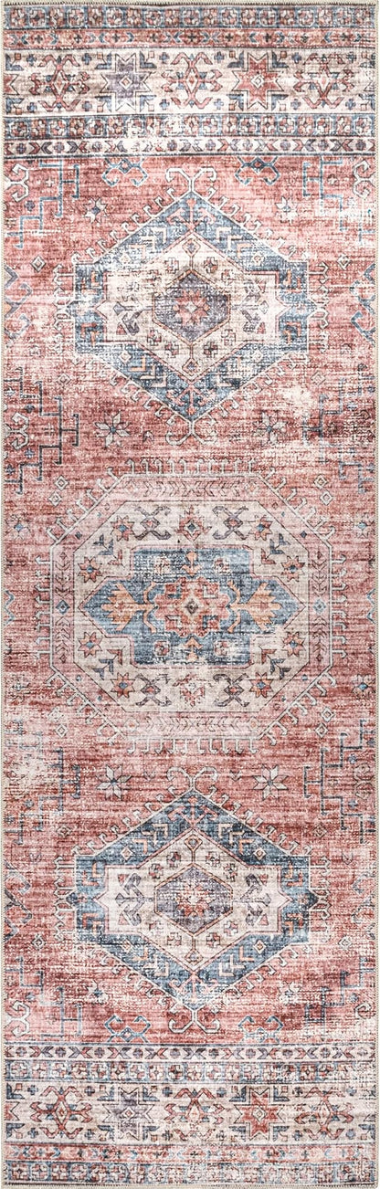 nuLOOM Desna Machine Washable Faded Vintage Ultra Thin Runner Rug, 2' 6" x 10', Peach