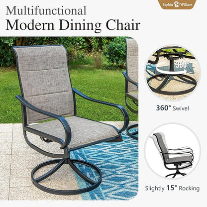 Sophia & William Patio Sets 5 Pieces Patio Dining Set for 4, Textilene Swivel Dining Chairs Padded with Round Metal Dining Table Outdoor Dining Furniture All Weather Textilene for Garden Porch