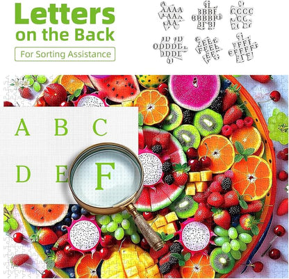 1000 Piece Jigsaw Puzzle for Adults Colorful Tropical Fruit Slices Vibrant Fun Watermelon, Oranges, Dragon Fruit & Grapes Challenging Puzzle Games for Family Night or Relaxation (27"x19")